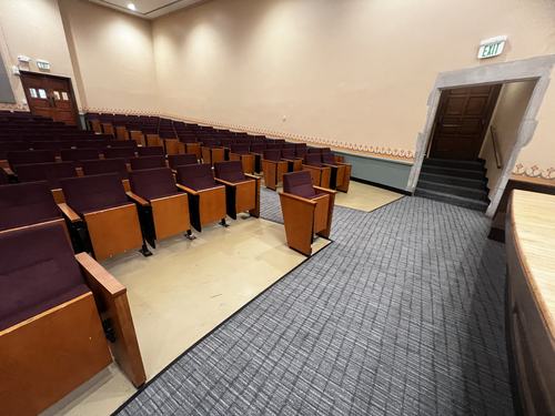 An auditorium with spaces for wheelchairs