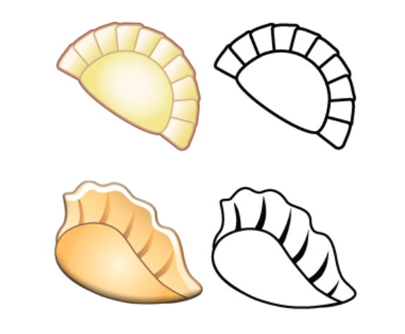 four different versions of dumpling emoji