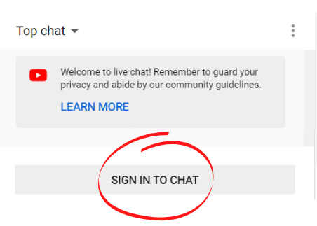 Youtube sign in to chat option is circled in red.