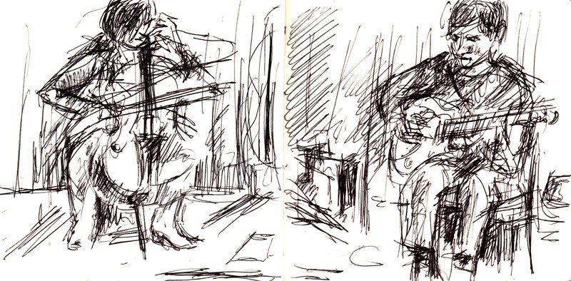 illustration of bill mckay and katinka kleijn plahying musical instruments